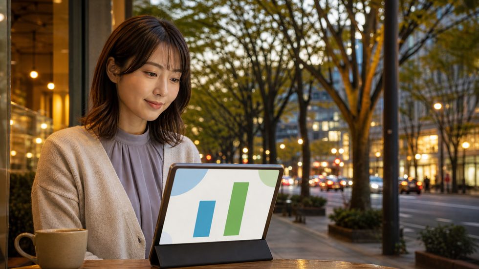 時給データを比較する女性(接客中と待機込みの違い)