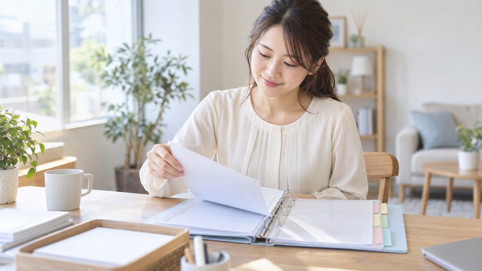 申告書控えをファイルに保管する様子(7年間保管)