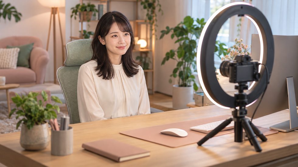 完全個室チャットルームの内装（カメラ・照明・デスク）