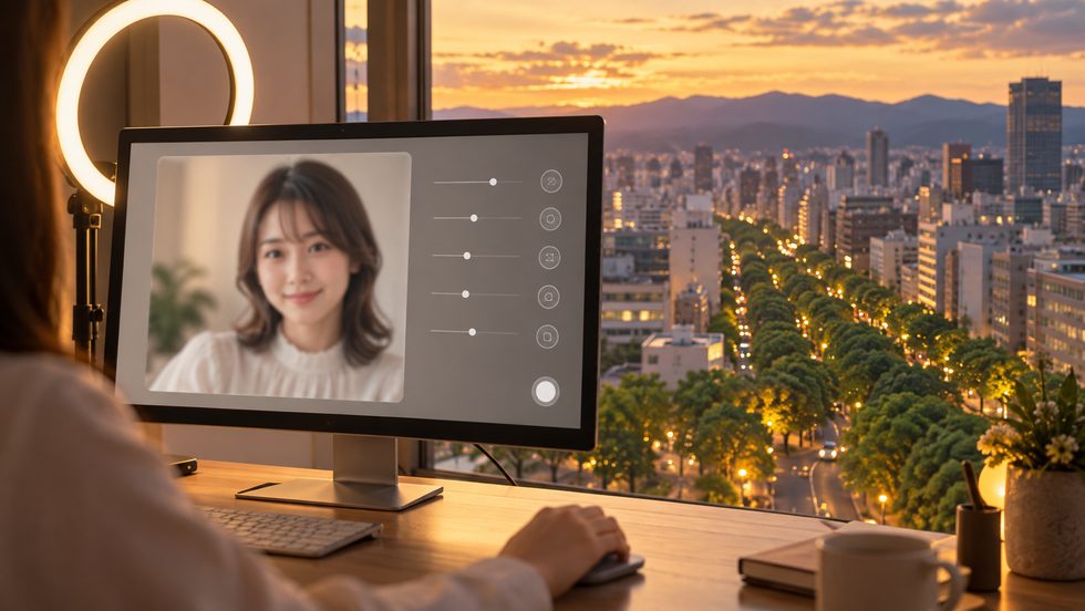配信中の手元（加工カメラの設定画面・リングライト）