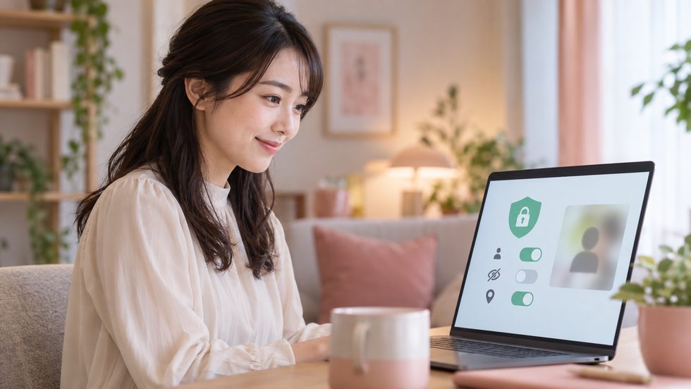 身バレ対策の設定画面を確認している女性