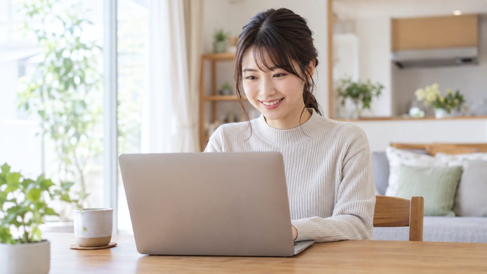 主婦が自宅で働くイメージ(在宅ワーク・チャットレディ)
