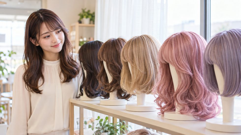 無料レンタルできるウィッグの棚（身バレ対策・仙台の事務所）