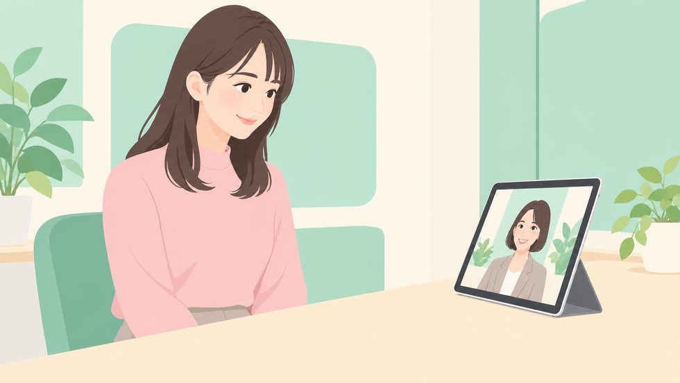 面接室で画面越しにスタッフと話す様子（対面なしの面接スタイル）