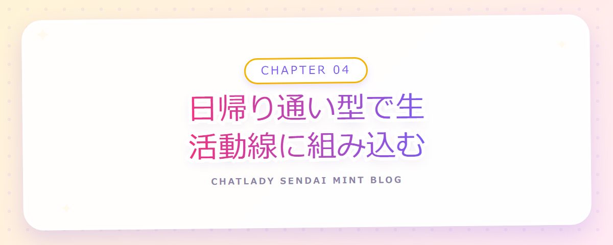 CHAPTER 04 日帰り通い型で生活動線に組み込む（章見出しカード）