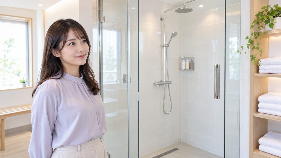 シャワー・宿泊設備のイメージ(清潔なシャワールーム)
