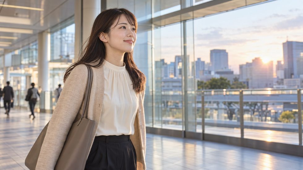 仙台駅東口に到着した女性（白石市から通勤）