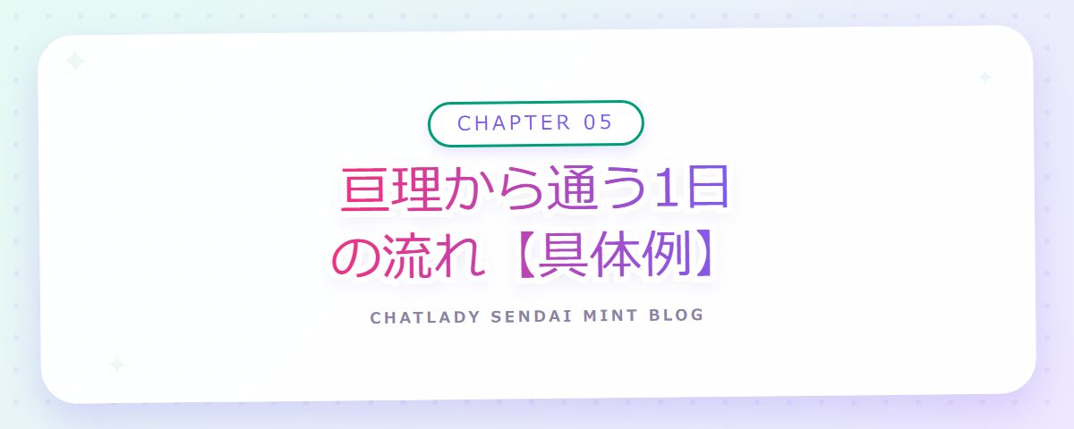 CHAPTER 05 亘理から通う1日の流れ【具体例】（章見出しカード）