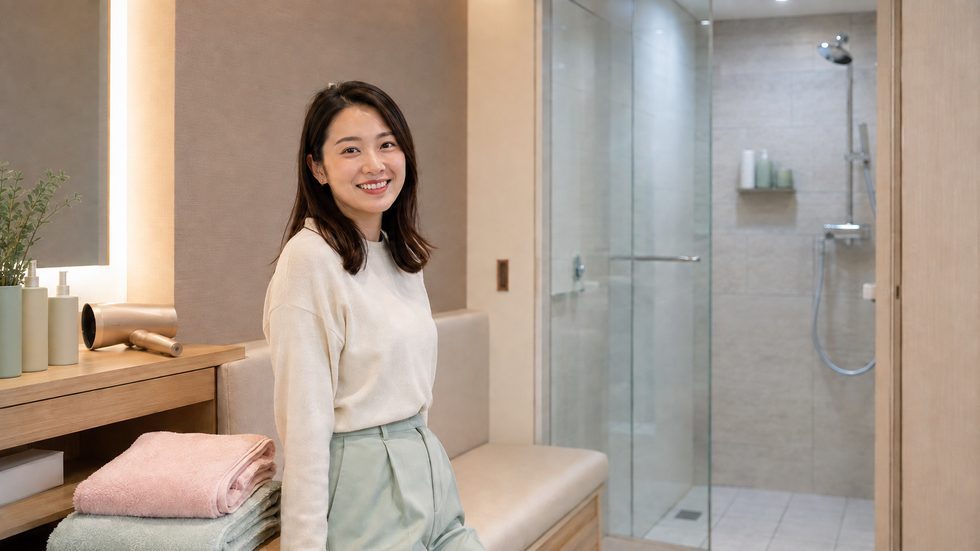 シャワールームと宿泊設備（仙台の事務所内・清潔な個室）
