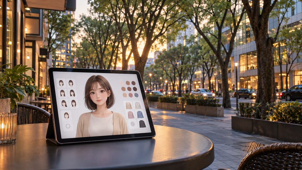 アバター(キャラクター)を作成しているタブレット画面のイメージ