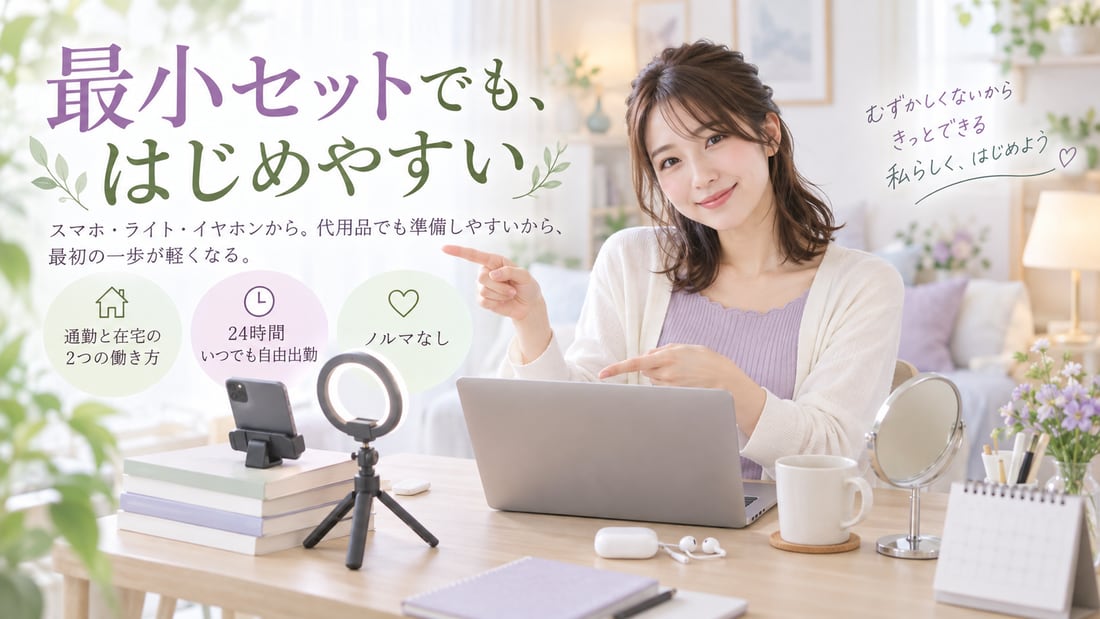 最小セットでも、はじめやすい/スマホ・ライト・イヤホンから。代用品でも準備しやすいから、最初の一歩が軽くなる。