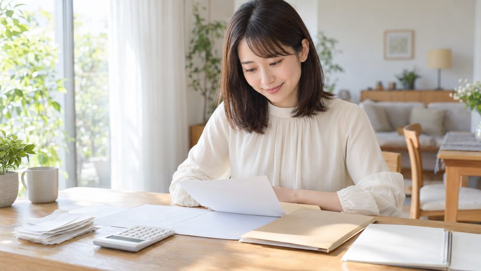 報酬から経費を引いて所得を計算する女性
