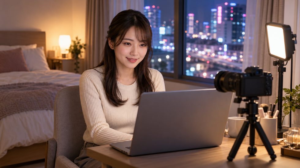 在宅チャットレディの配信準備の様子