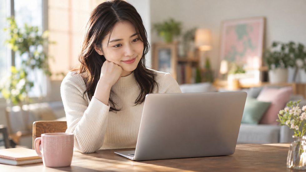 向き不向きを考えながらパソコンを見る女性のイメージ