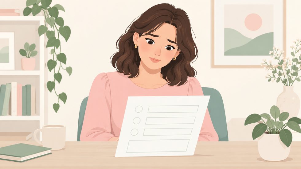 選択肢のない職業欄を前に書き方を考える女性のイメージ