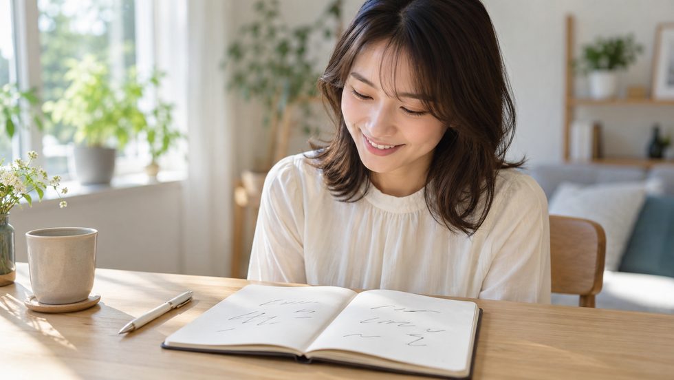 ノートに屋号の候補を書き出している手元