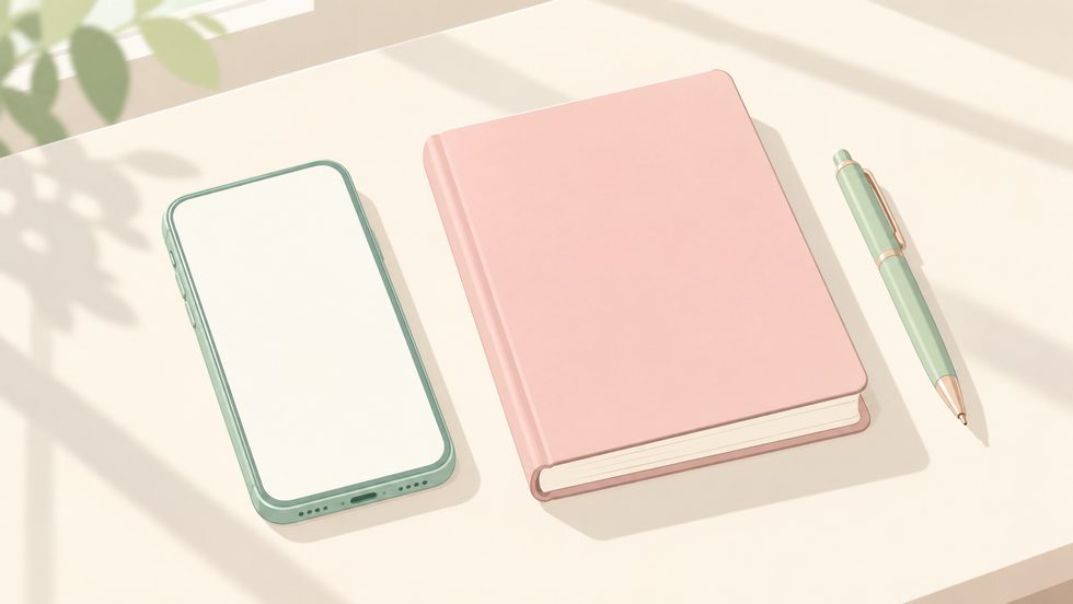 退会前の確認項目をメモする机の上(スマホとノート)