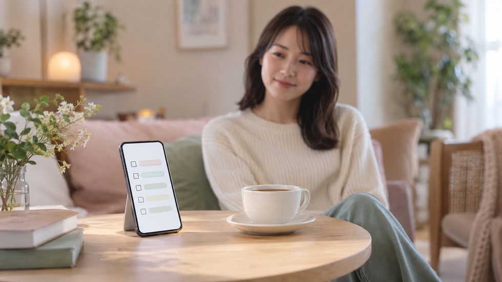 退会前の確認項目をスマホのメモで見直す休憩スペース
