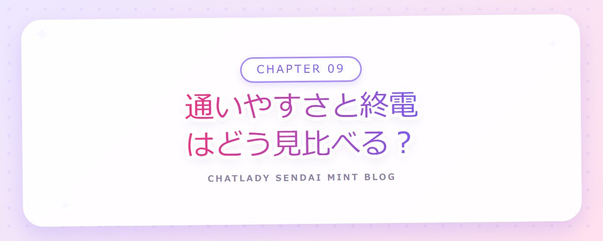 CHAPTER 09 通いやすさと終電はどう見比べる？（章見出しカード）