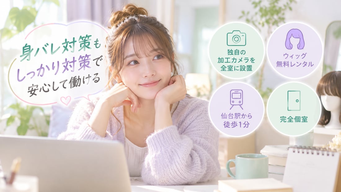 身バレ対策もしっかり対策で安心して働ける／独自の加工カメラを全室に設置