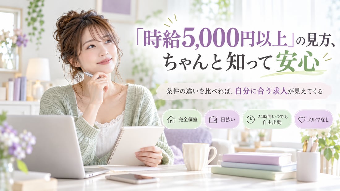 「時給5,000円以上」の見方、ちゃんと知って安心／条件の違いを比べれば、自分に合う求人が見えてくる