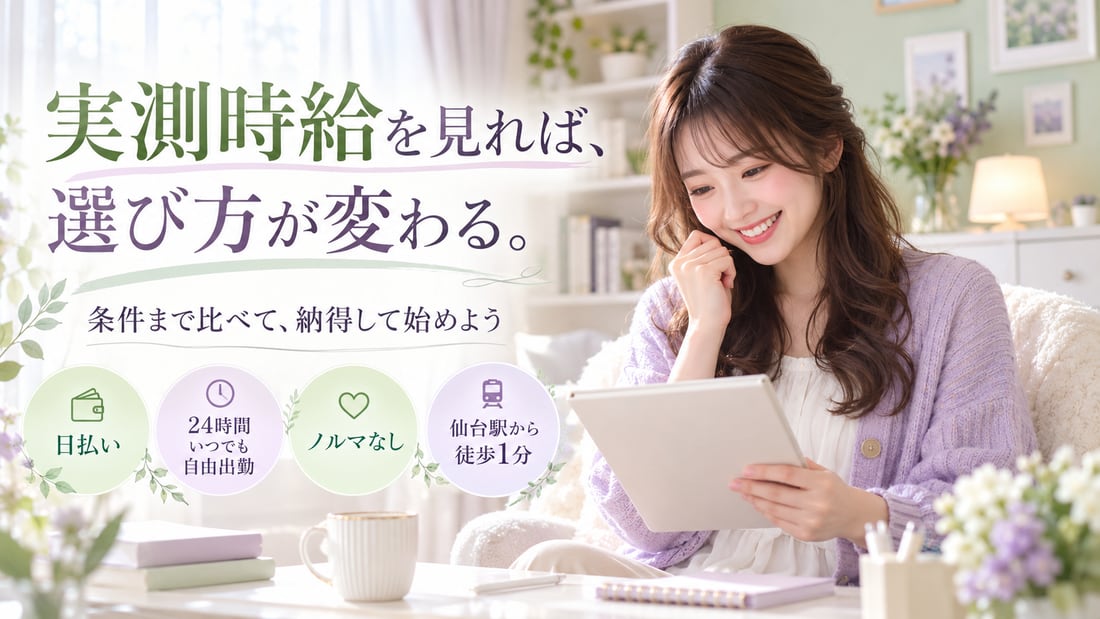 実測時給を見れば、選び方が変わる。／条件まで比べて、納得して始めよう