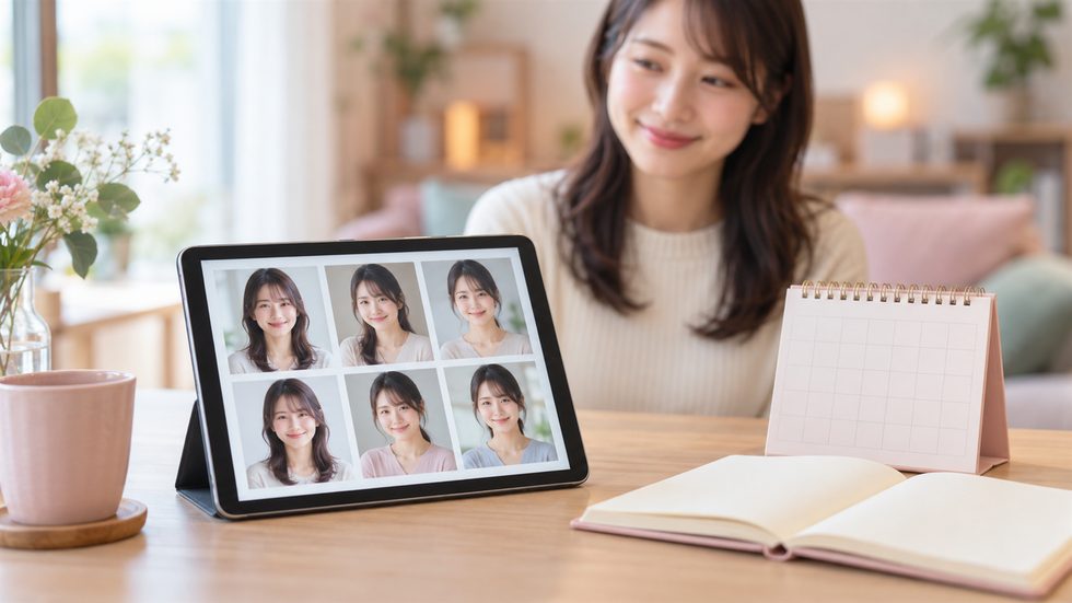 プロフィール写真の候補を見比べて更新の時期を決めるイメージ