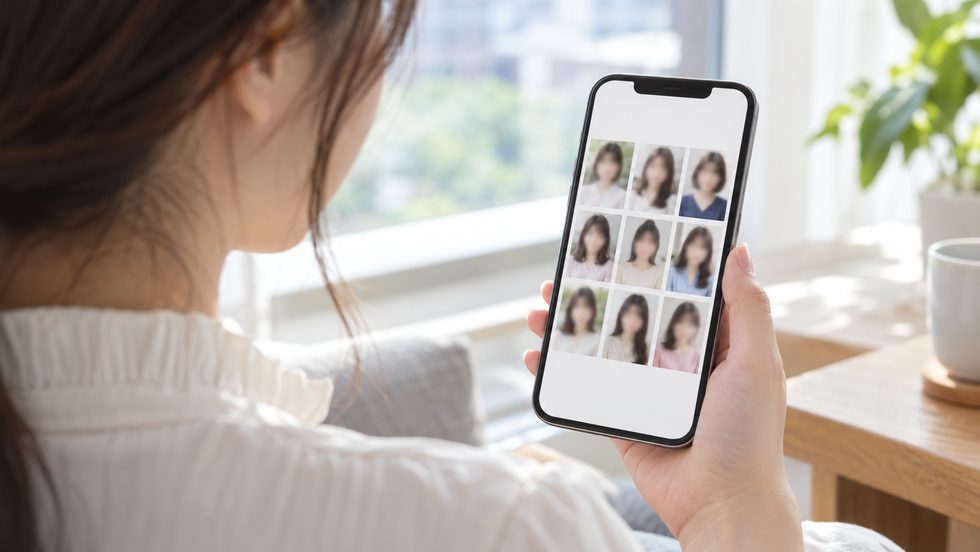 プロフィール写真が一覧で並ぶスマホ画面のイメージ(顔はぼかし)