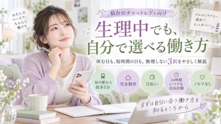 チャットレディ 生理中【仙台2026】休むも短時間もOK・3択の選び方のアイキャッチ画像