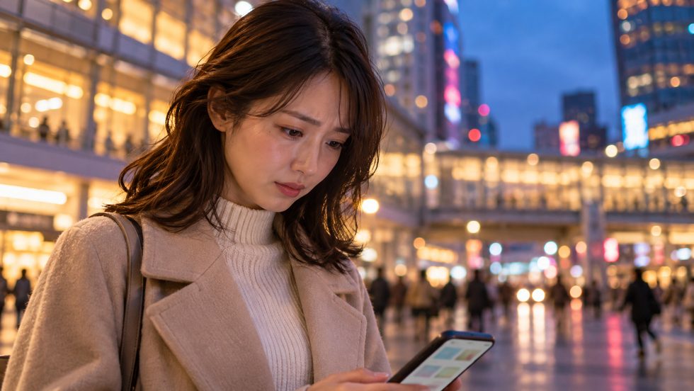 検索結果を見て不安になる女性のイメージ