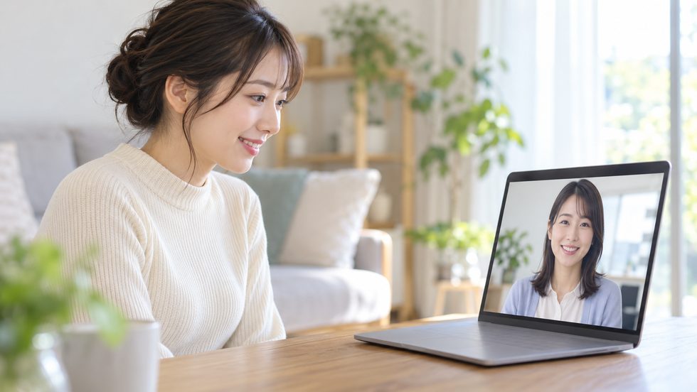 スタッフと画面越しに相談するチャットレディのイメージ