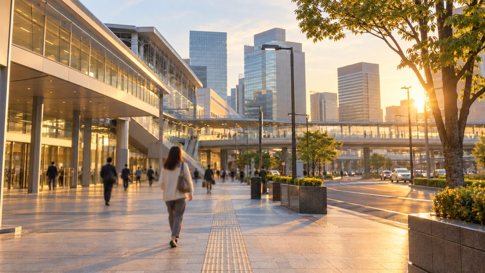 仙台駅東口まわりの朝の通勤風景