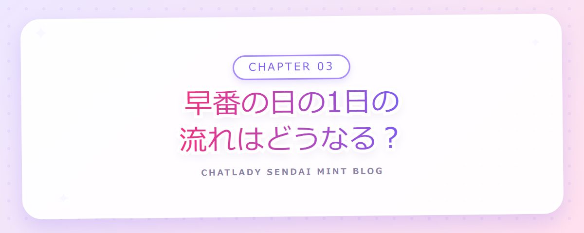 CHAPTER 03 早番の日の1日の流れはどうなる?(章見出しカード)
