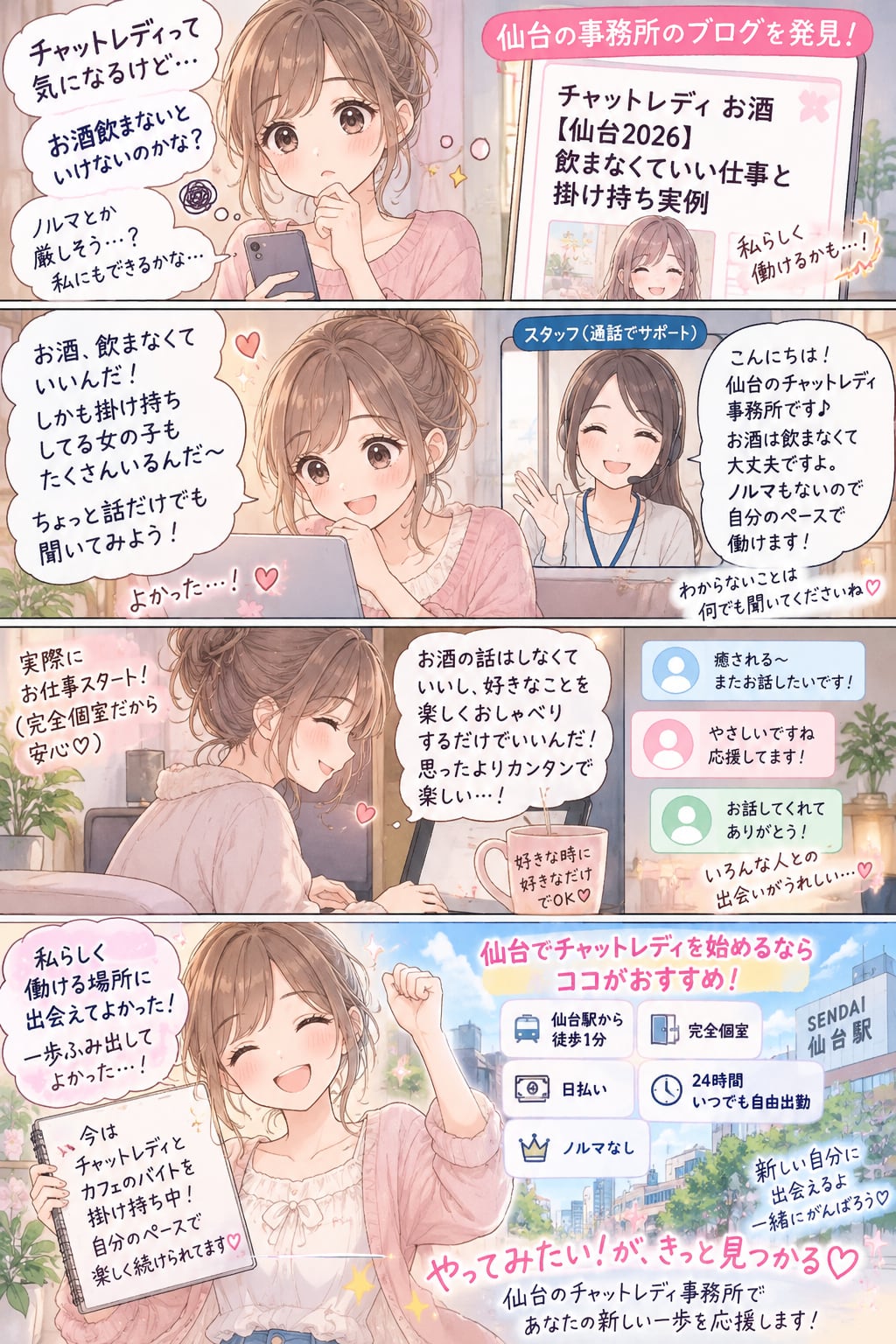 4コマ漫画:チャットレディって気になるけど…/お酒飲まないといけないのかな?