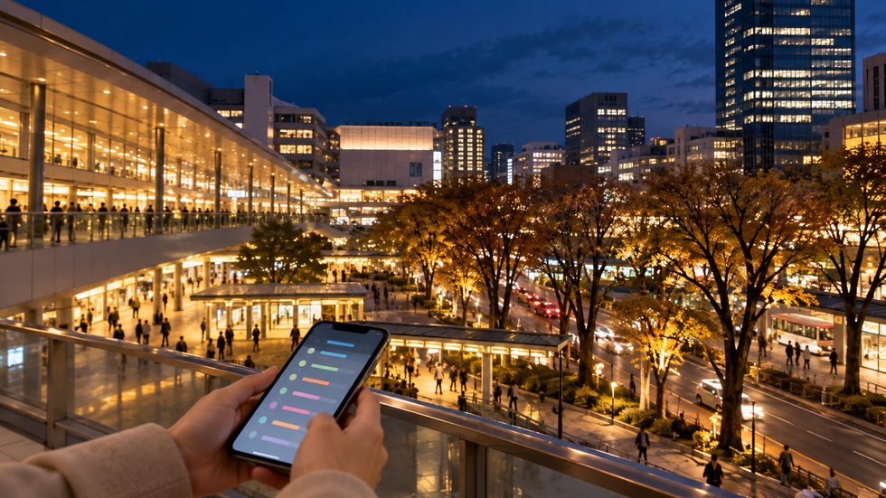 スマホで仙台駅発の最終電車の時刻を調べる手元