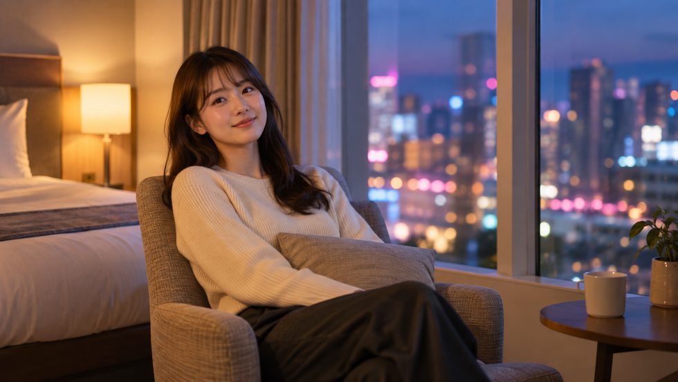 宿泊設備で休む様子（仕事帰りにそのまま泊まれる）