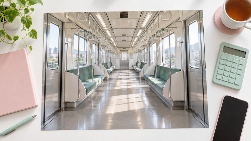 地下鉄南北線の車内（仙台駅へ向かう通勤風景）