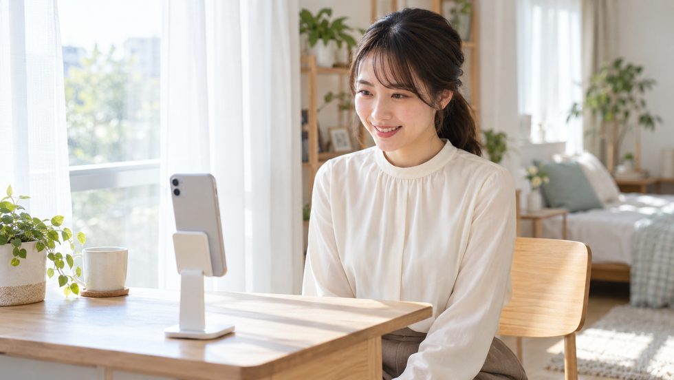 スマホで在宅配信をする準備の様子（自宅の部屋）